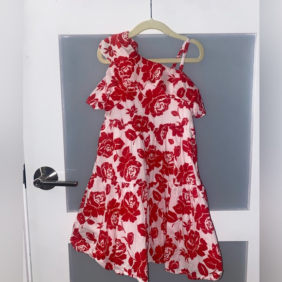 Janie and Jack Red and White FLORAL COLD SHOULDER DRESS 4T - Picture 3 of 4